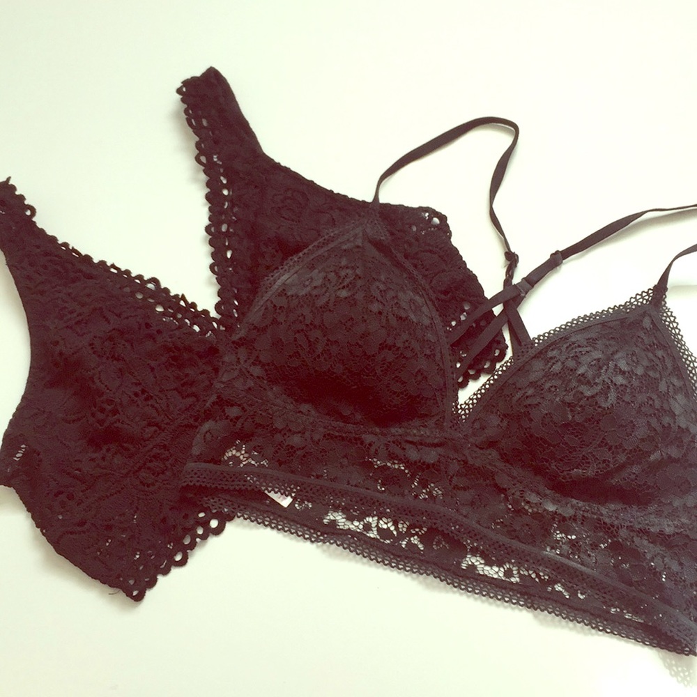 Pair Black Lace Bralettes Unworn Small